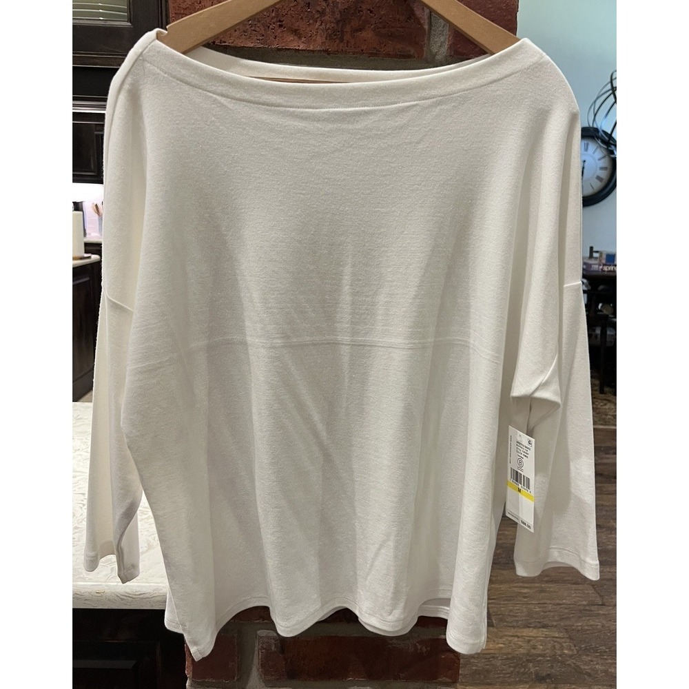Karen Kane Boat Neck Top Hemp Cotton Women's Size M White 3/4 Sleeve Made in USA